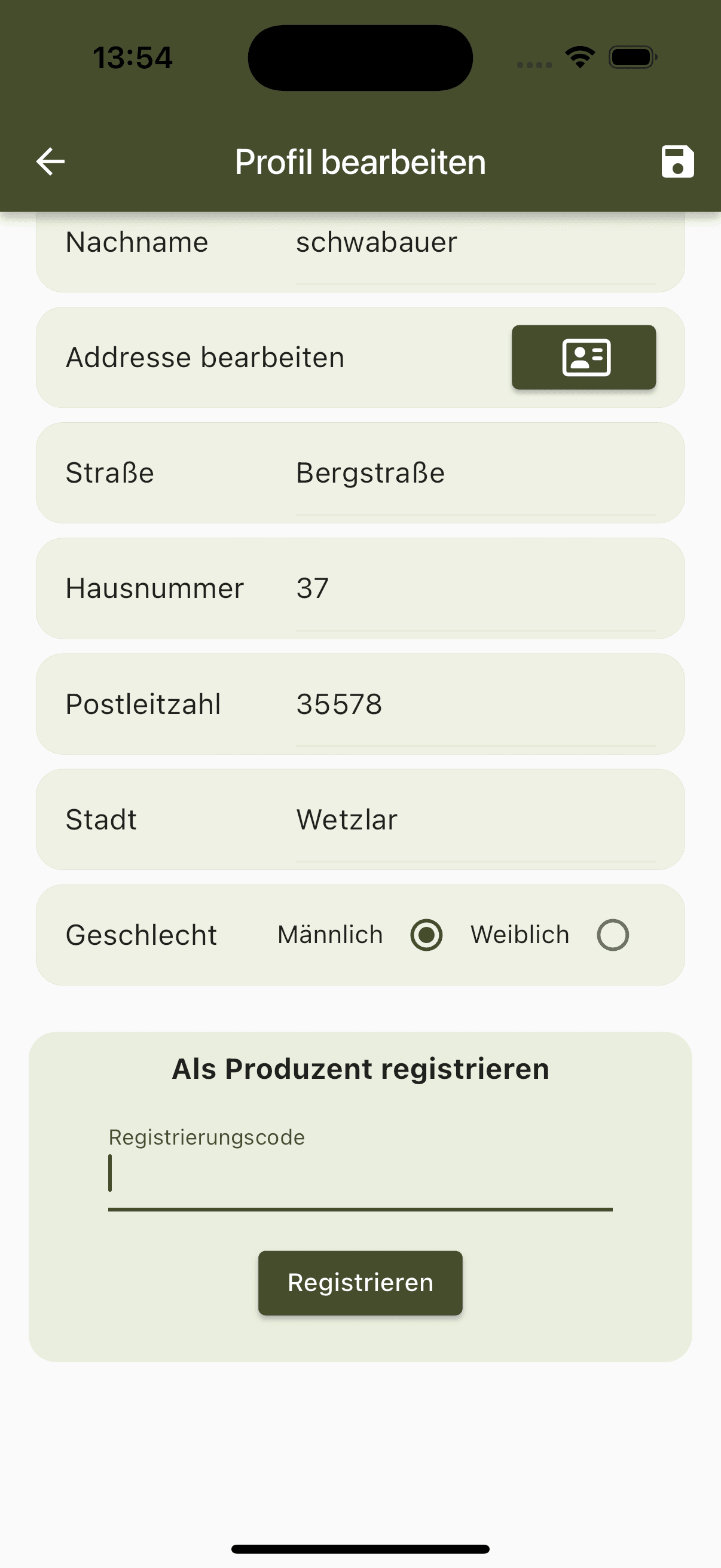 Profil bearbeiten Screenshot